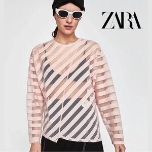 NWT Zara Collection Tonal Stripe Sheer Top